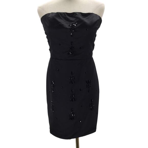 LULU'S XL Glamorous Stunner Black Satin Beaded Strapless Mini Dress NEW B132 - Picture 2 of 8